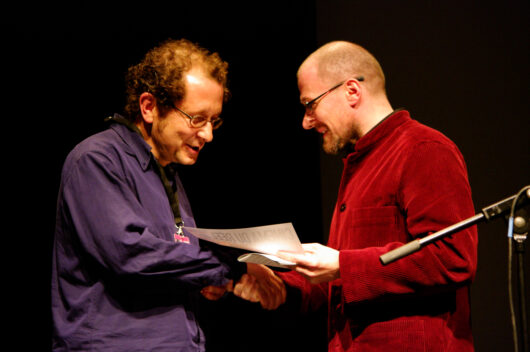 27 March - Award ceremony. Giovanni Cioni receives the Intangible Heritage Award for his film IN PURGATORIO from Christian Hottin (mission ethnologie du Ministère de la culture et de la communication) © Gaëlle Delort