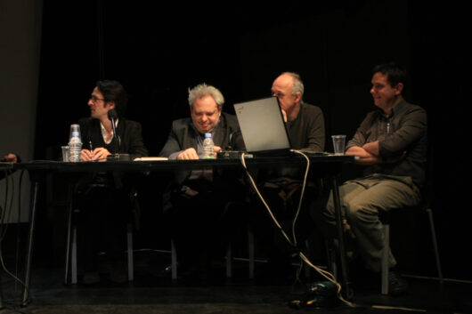 18 Mars - Icare : cinéaste, ou l'histoire d'un mouvement vertical du regard. Antoine Guillot, Gérard Wajcman, Philippe Dagen et Javier Packer-Comyn © Marion Staltel