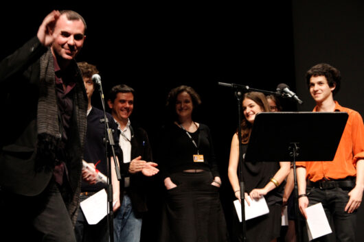 02 April - Award evening. Raphaël Pillosio (L'Atelier documentaire), coproducer of the film FRAGMENTS D'UNE RÉVOLUTION, receives a Special mention of the Youth Award © Mathilde Marc