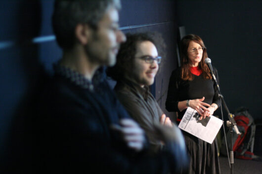 11 Mars - Exploring Documentary. Le réalisateur français Jérôme Schlomoff, le réalisateur Augustin Gimel et Nicole Brenez © Valérie Dupoy