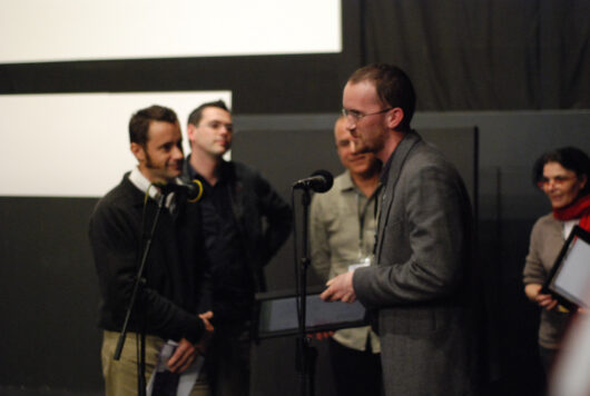 15 Mars - Cérémonie de Clôture. Palmarès. Prix Réalités de l’immatériel : GUGARA de Jacek Naglowski et Andrzej Dybczak. Remis par le Jury des Bibliothèques : Julien Farenc, Thierry Maillot, Dominique Rousselet et Vincent Martorana © Nicolas Rapin
